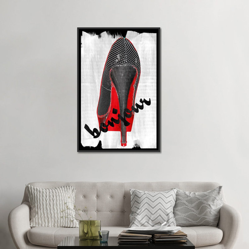 Neon Pop Bonjour Red Bottom Impression Graphic Art on Wrapped Canvas Black Framed Canvas No Mat 18 H x 12 W x 0.75 D